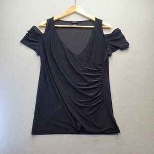 Torrid Black Cold Shoulder Ruched Wrap Surplice Top Plus Size 0‎ L XL 50-6198E